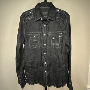 Guess Unisex Black Button Down Shirt- size M Coachella, concerts 100% cotton